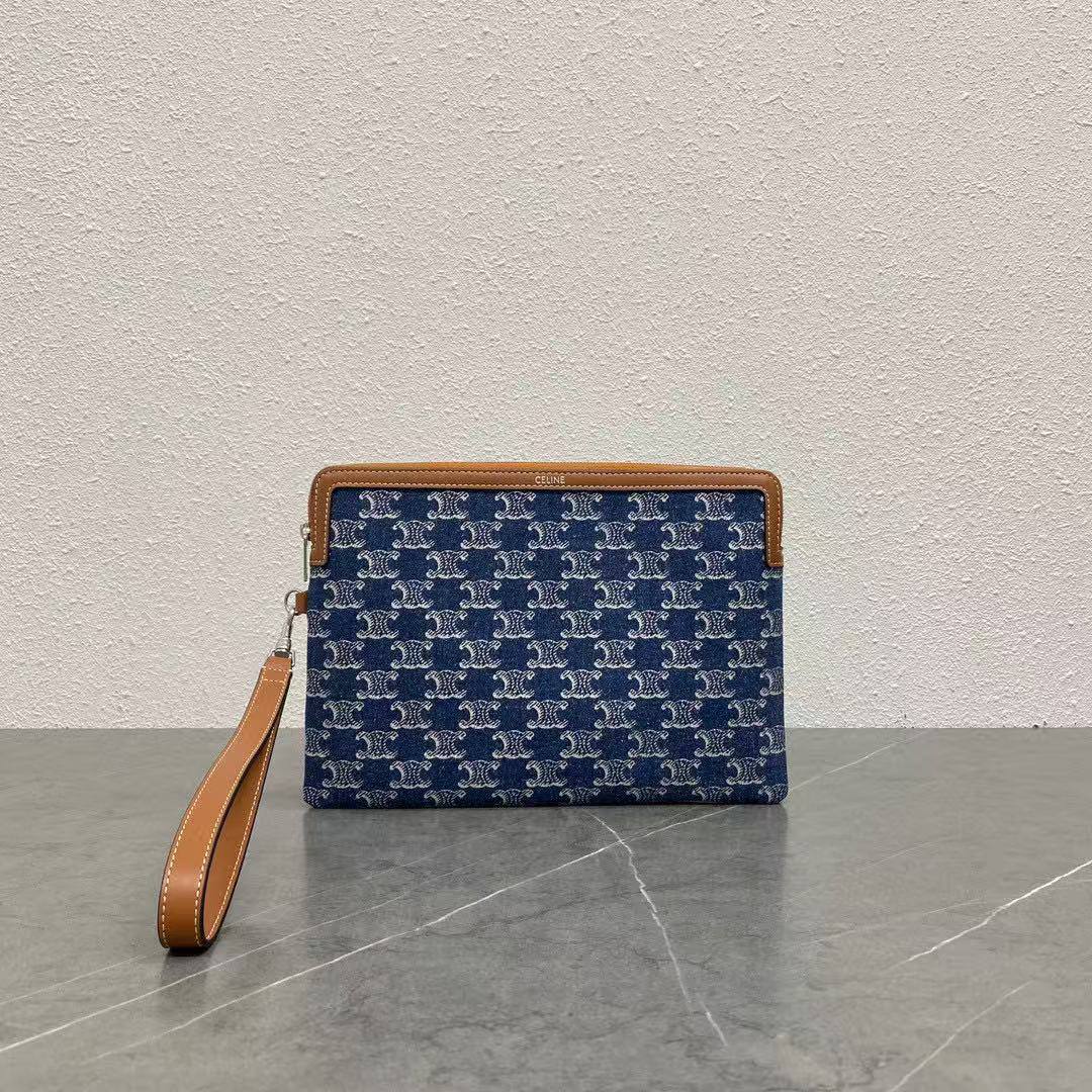 Celine Triomphe Logo Clutch with Wrist Strap