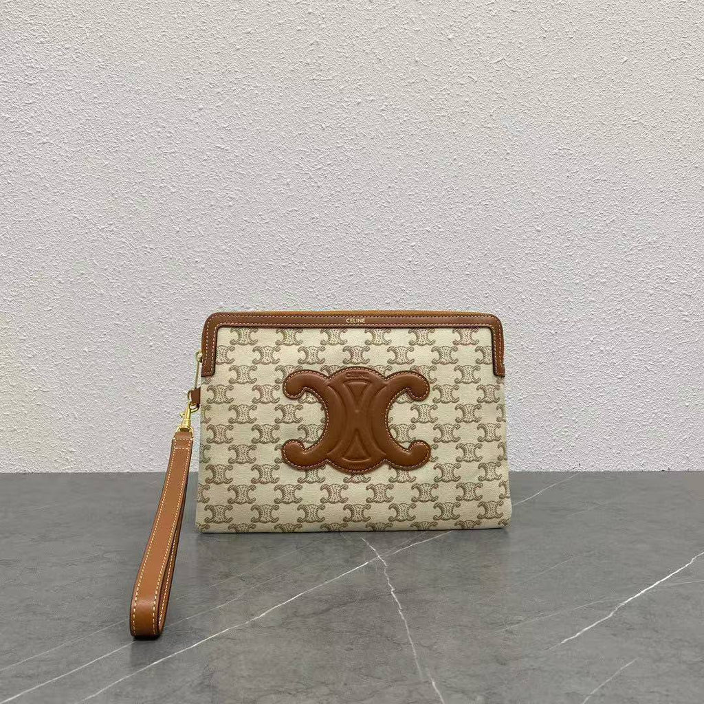 Celine Triomphe Logo Clutch with Wrist Strap