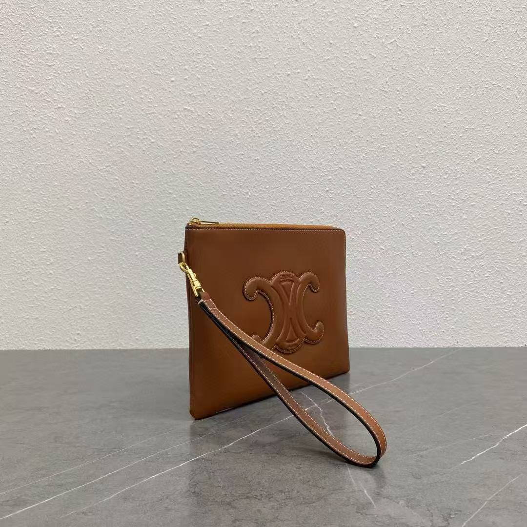 Celine Triomphe Logo Clutch with Wrist Strap