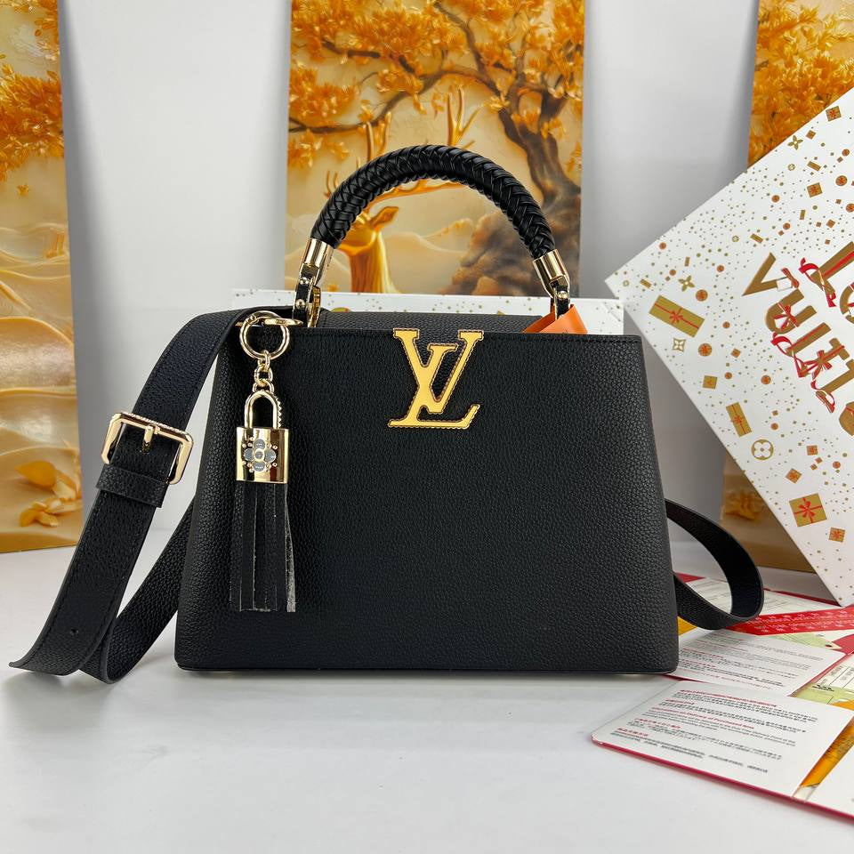LV Large Braided Handle Handbag with Tassel Charm