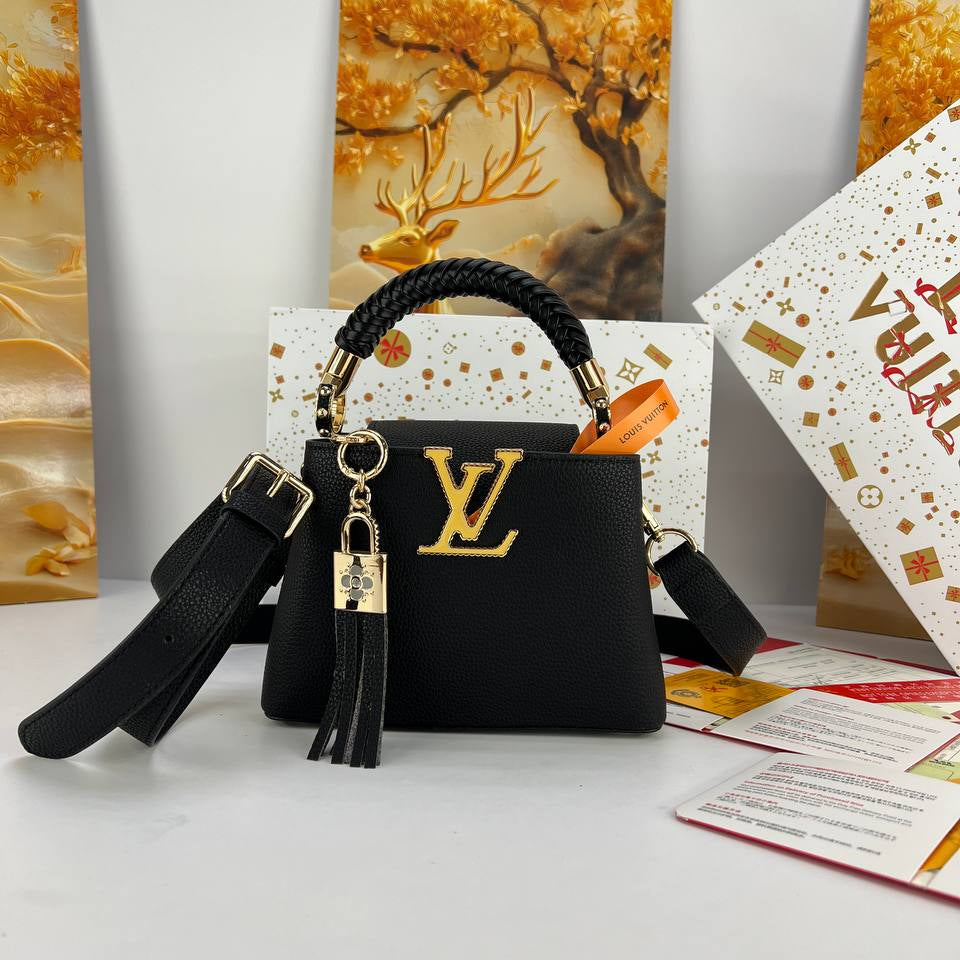LV Large Braided Handle Handbag with Tassel Charm