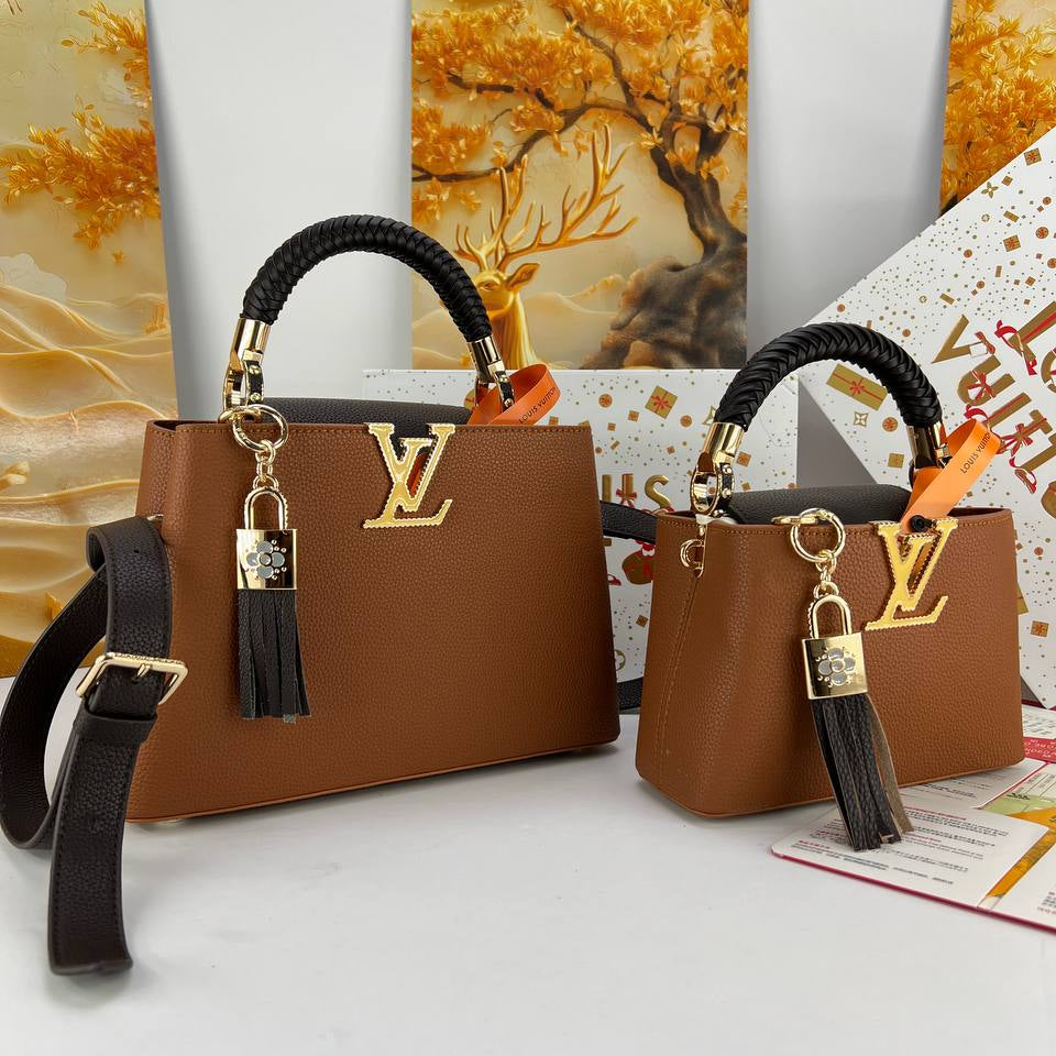 LV Large Braided Handle Handbag with Tassel Charm