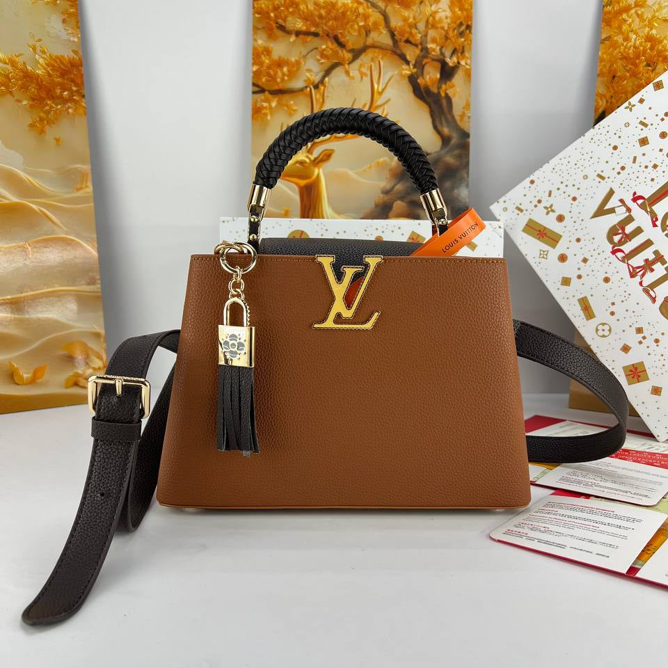 LV Large Braided Handle Handbag with Tassel Charm