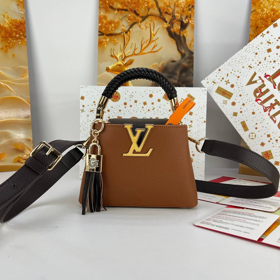 LV Large Braided Handle Handbag with Tassel Charm
