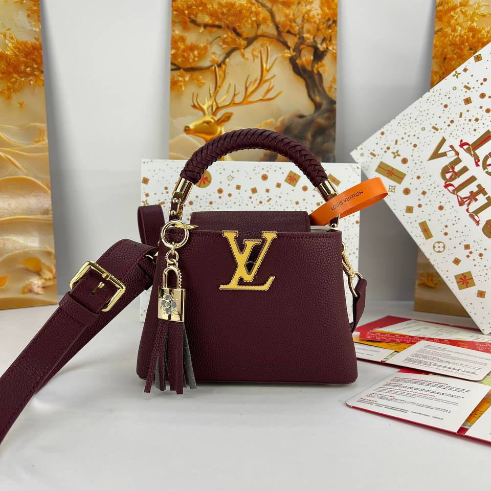 LV Large Braided Handle Handbag with Tassel Charm