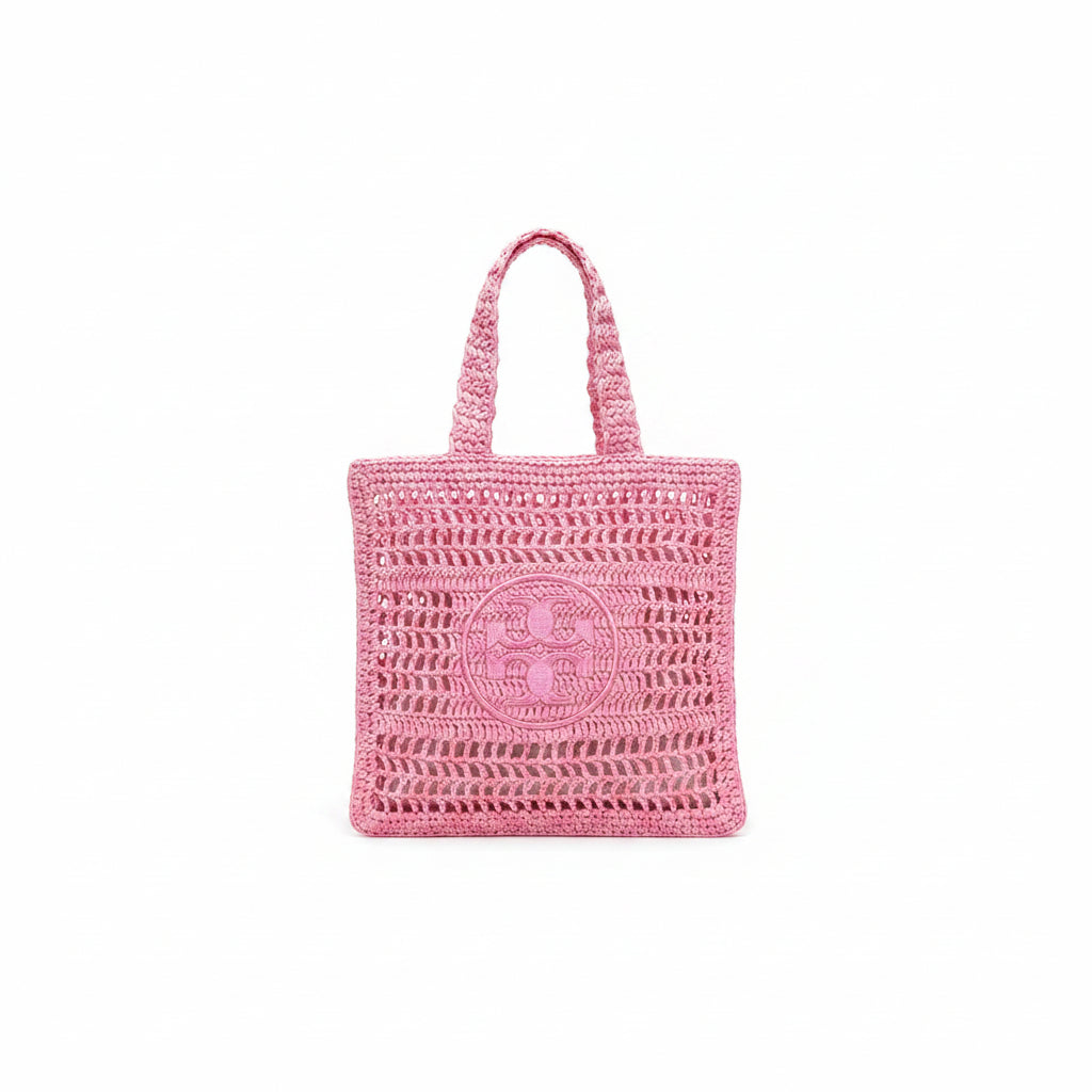 Tory Burch Woven Raffia Tote with Signature Circular Logo