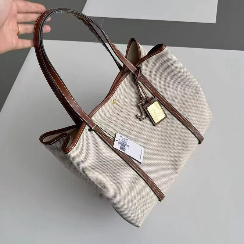 Ralph Lauren Canvas and Leather Large Tote Bag