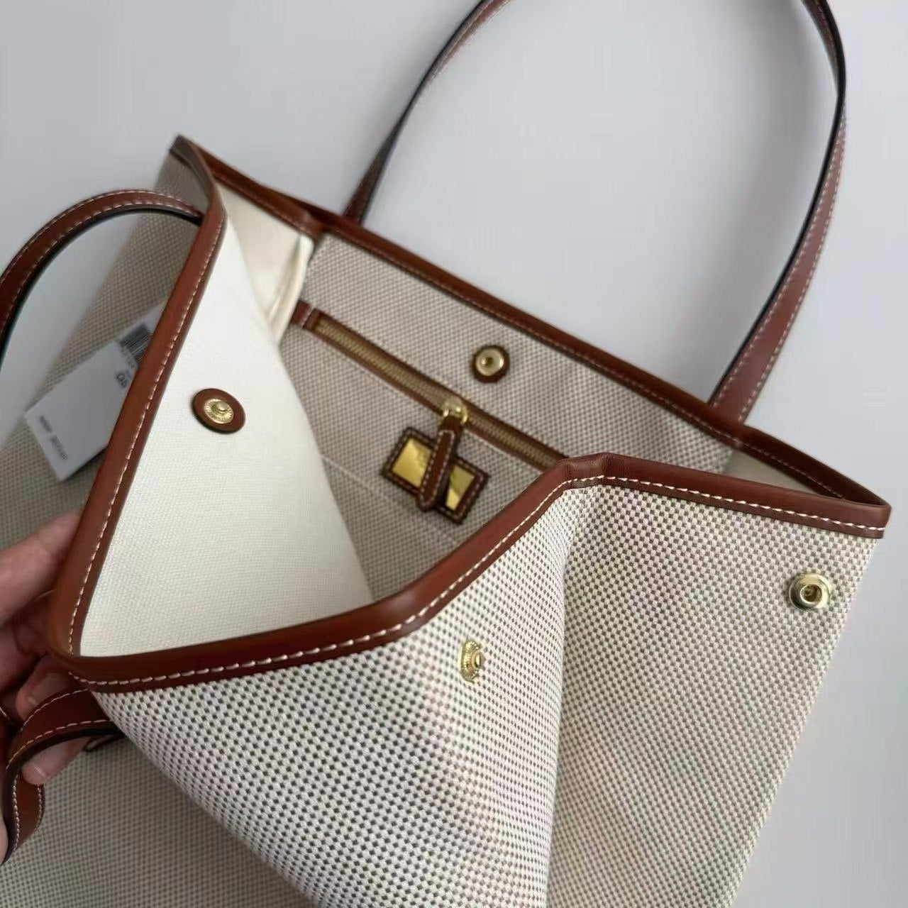 Ralph Lauren Canvas and Leather Large Tote Bag