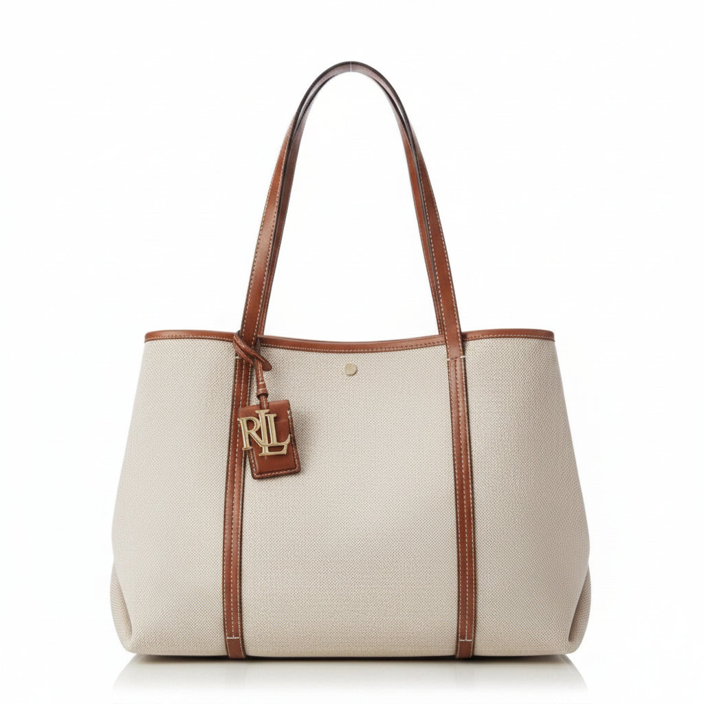 Ralph Lauren Canvas and Leather Large Tote Bag