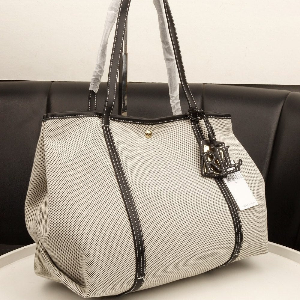 Ralph Lauren Canvas and Leather Large Tote Bag