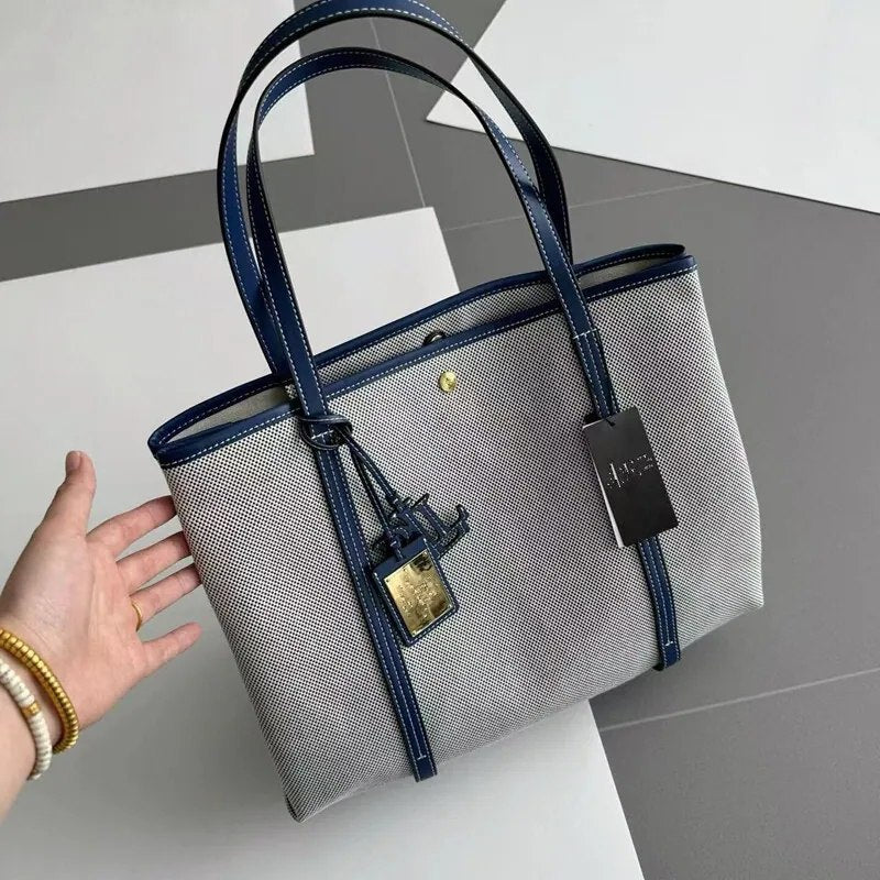 Ralph Lauren Canvas and Leather Large Tote Bag