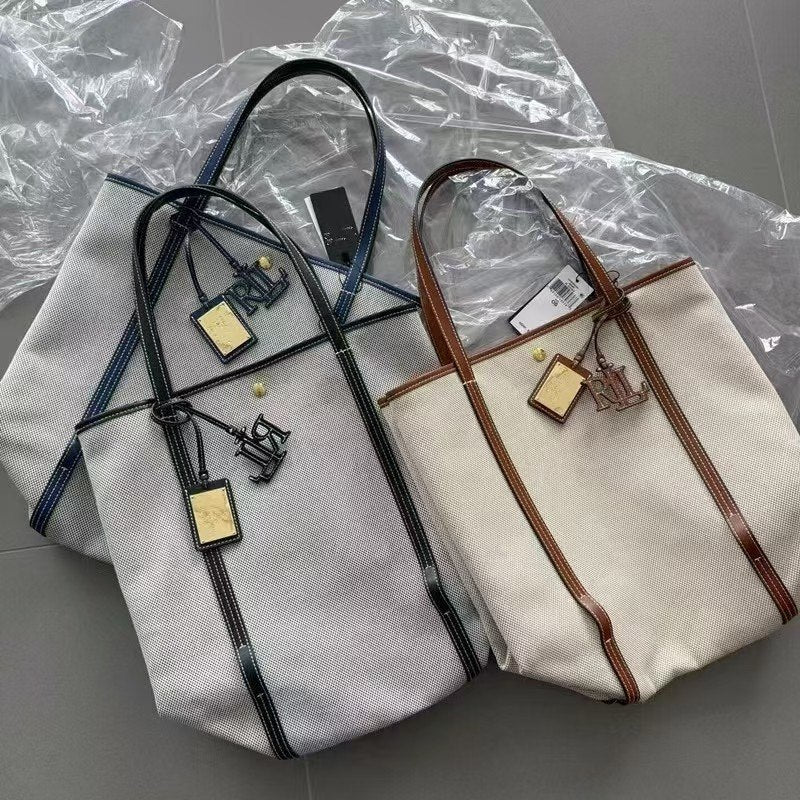 Ralph Lauren Canvas and Leather Large Tote Bag