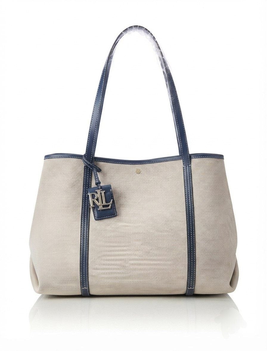 Ralph Lauren Canvas and Leather Large Tote Bag