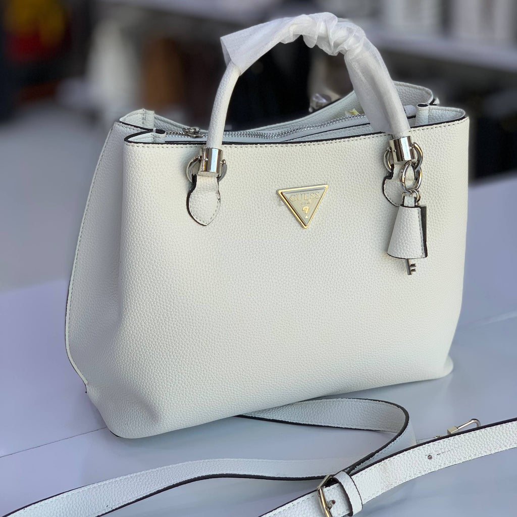 Guess Textured White Handbag with Silver Hardware
