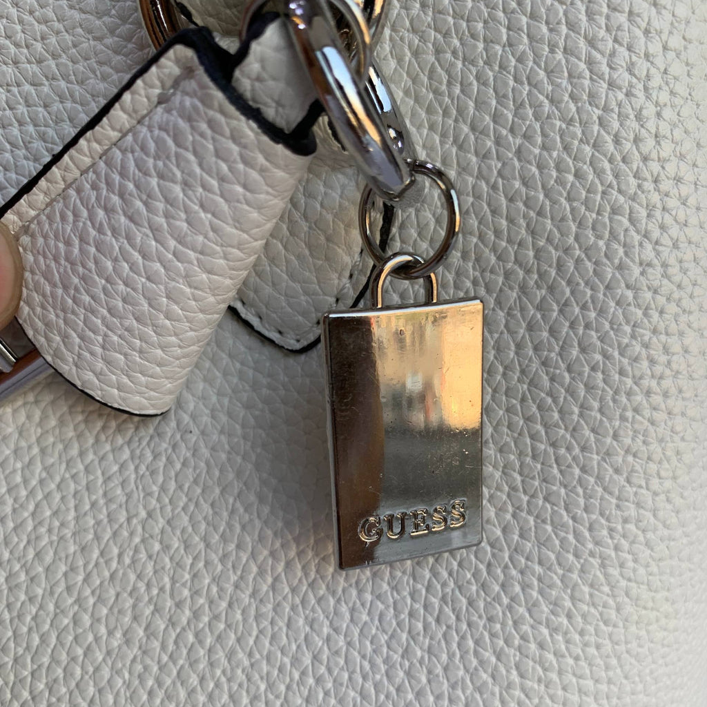 Guess Textured White Handbag with Silver Hardware