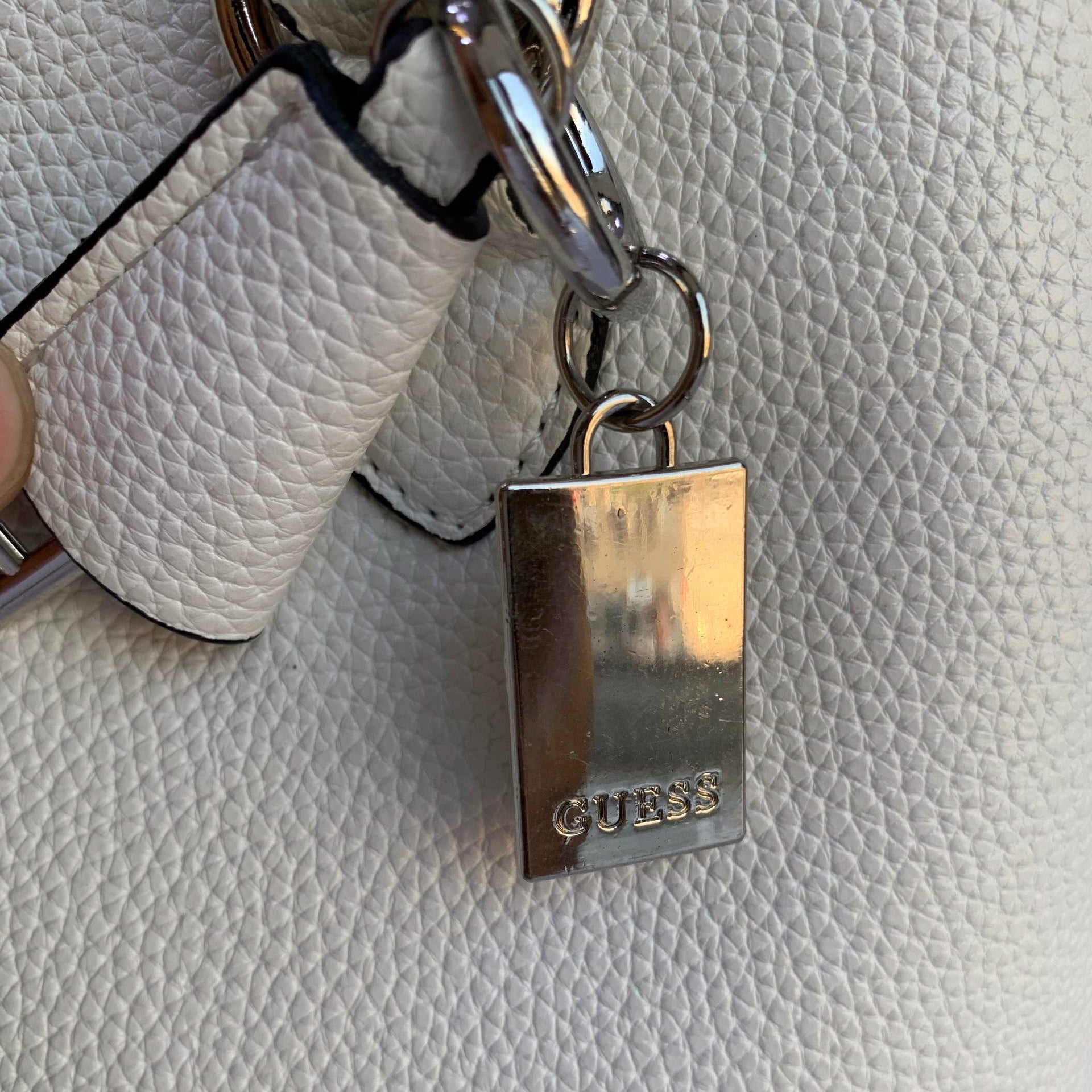 Guess Textured White Handbag with Silver Hardware