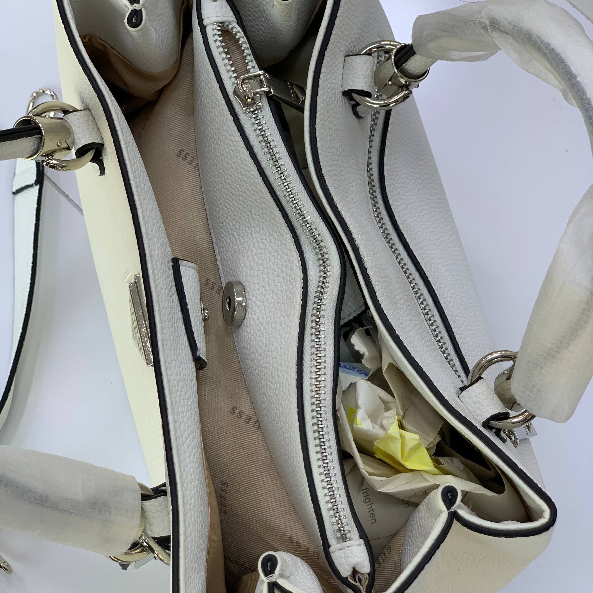 Guess Textured White Handbag with Silver Hardware