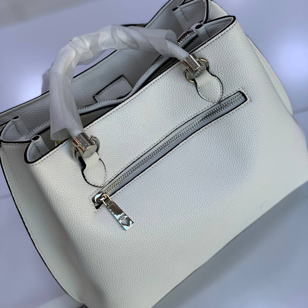 Guess Textured White Handbag with Silver Hardware