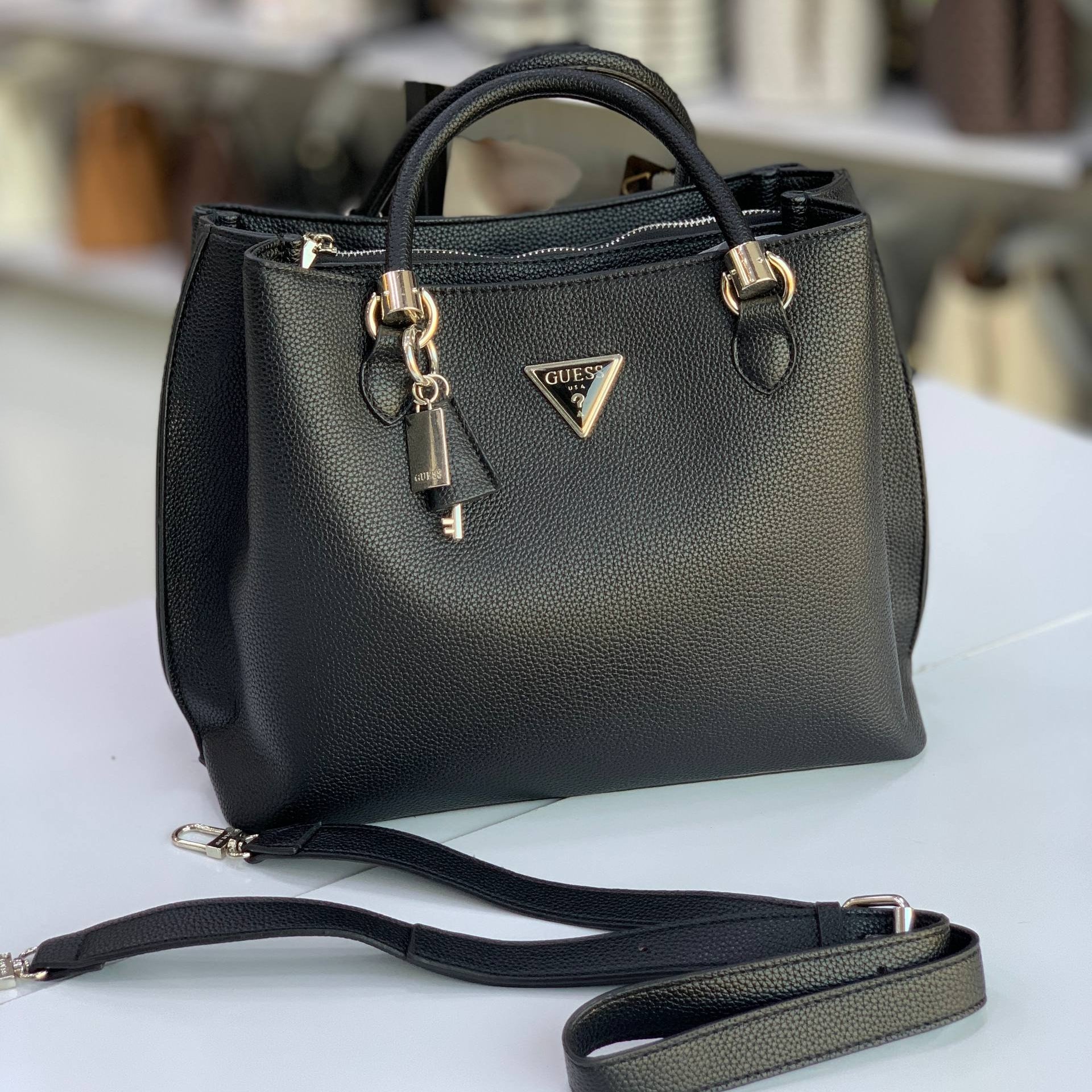 Guess Textured White Handbag with Silver Hardware