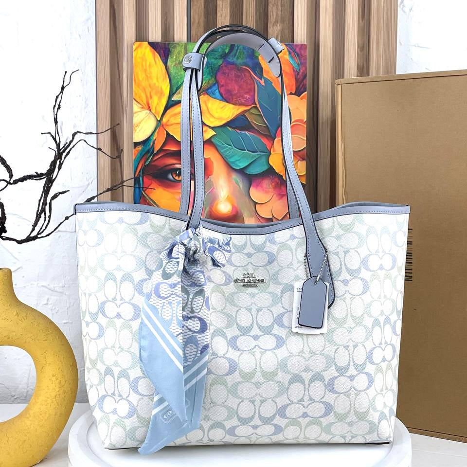 Coach Signature Multi-Color Tote with Scarf Accessory