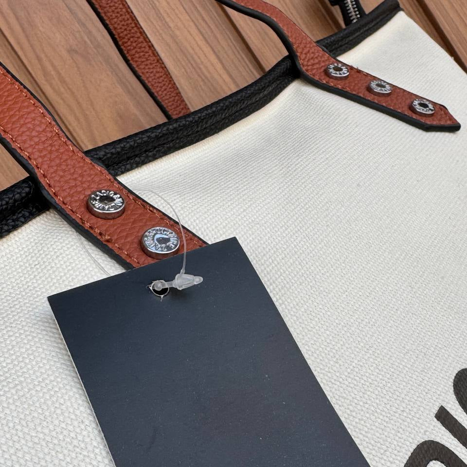 Zadig & Voltaire Canvas Tote Bag with Tan Leather Style Handles