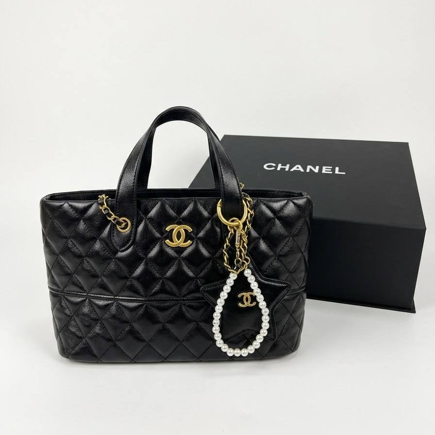 Chanel Quilted Tote with Gold Chain and Pearl Star Charm