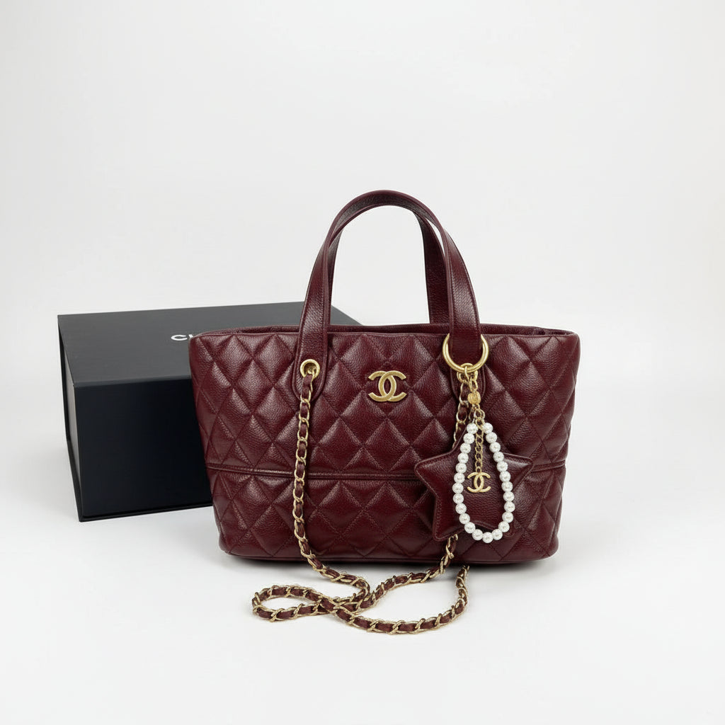 Chanel Quilted Tote with Gold Chain and Pearl Star Charm