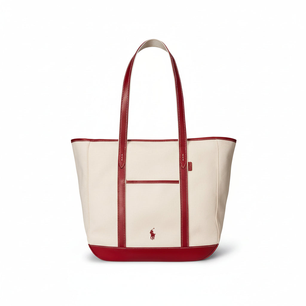 Polo Ralph Lauren Canvas and Leather Tote in Beige and Red