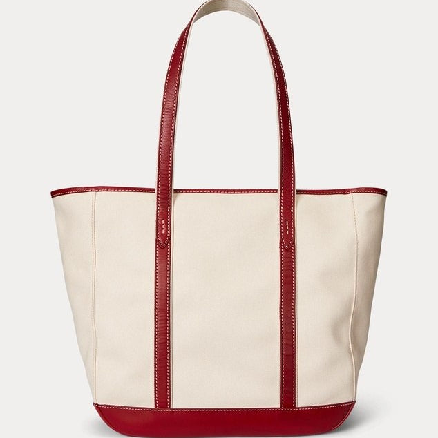 Polo Ralph Lauren Canvas and Leather Tote in Beige and Red