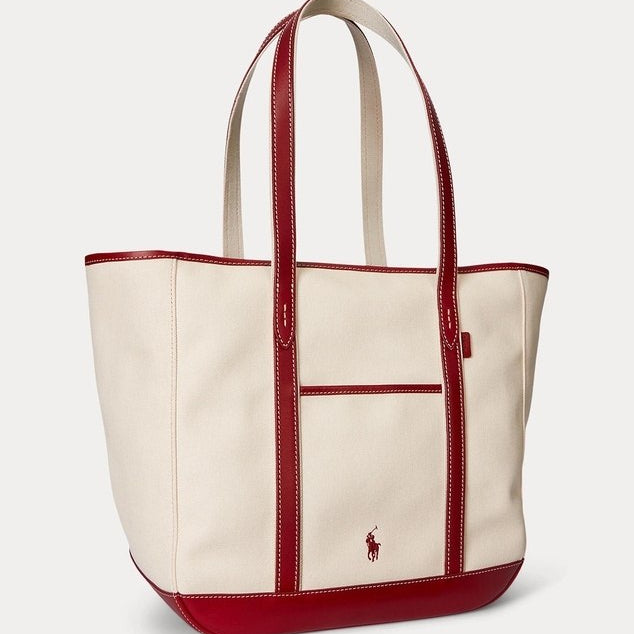 Polo Ralph Lauren Canvas and Leather Tote in Beige and Red