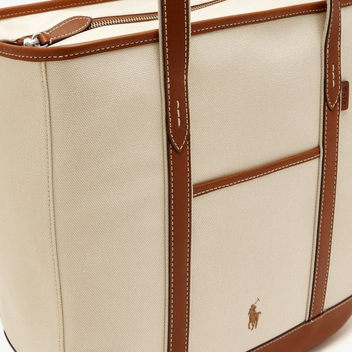 Polo Ralph Lauren Canvas and Leather Tote in Beige and Red