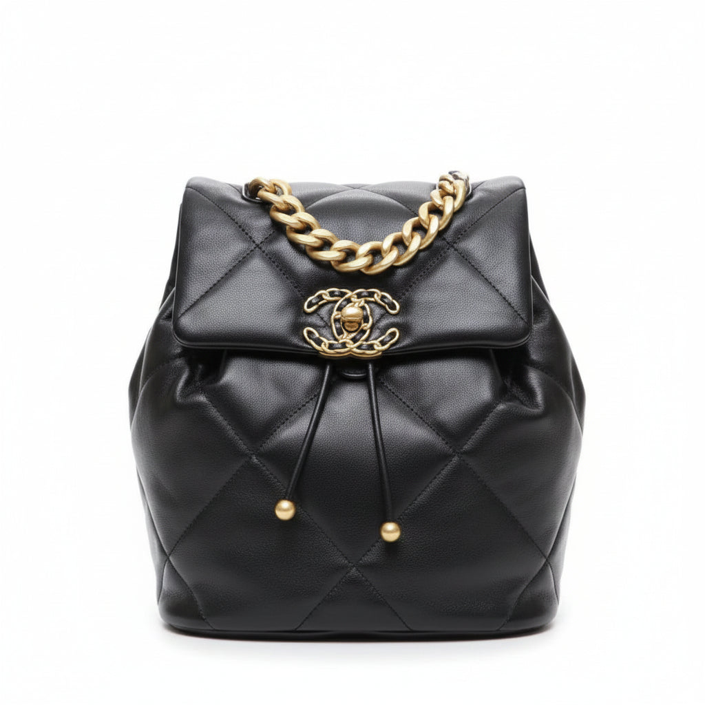 Chanel Quilted Leather Backpack with Gold Tone Hardware