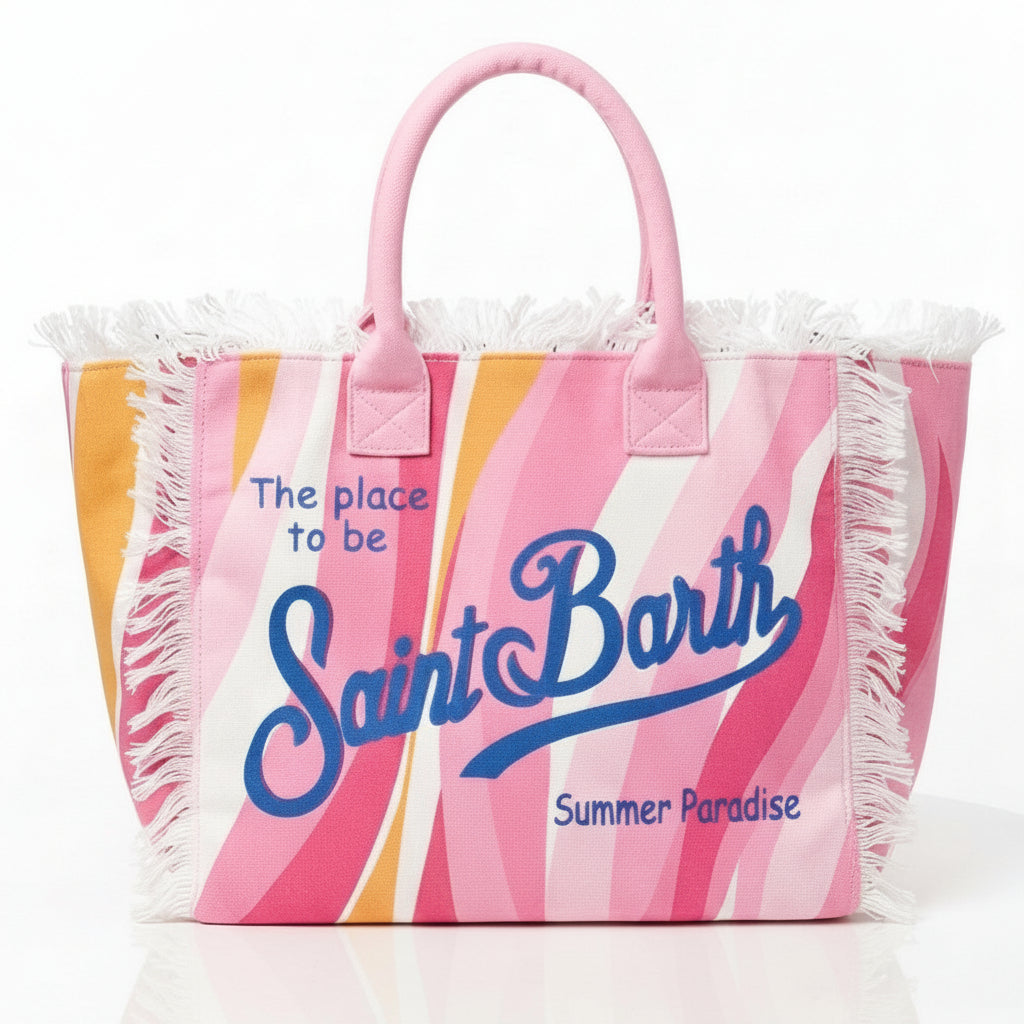 Saint Barth Summer Paradise Fringed Canvas Tote Bag