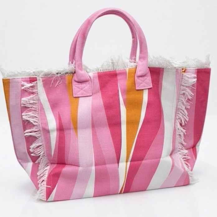 Saint Barth Summer Paradise Fringed Canvas Tote Bag