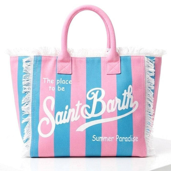 Saint Barth Summer Paradise Fringed Canvas Tote Bag
