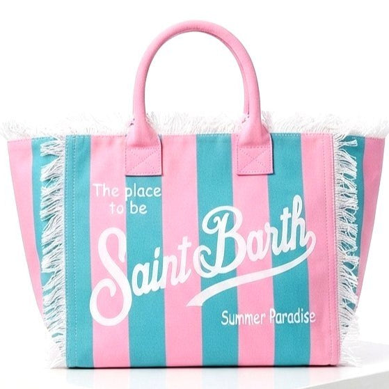 Saint Barth Summer Paradise Fringed Canvas Tote Bag