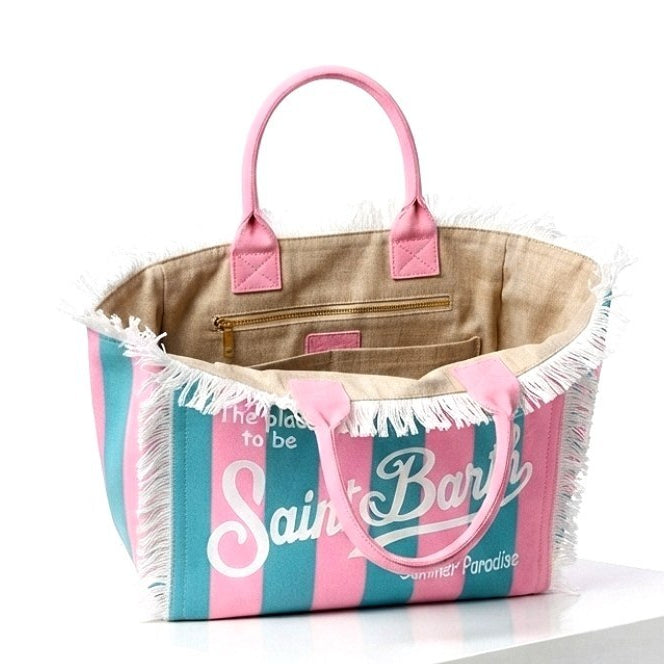 Saint Barth Summer Paradise Fringed Canvas Tote Bag