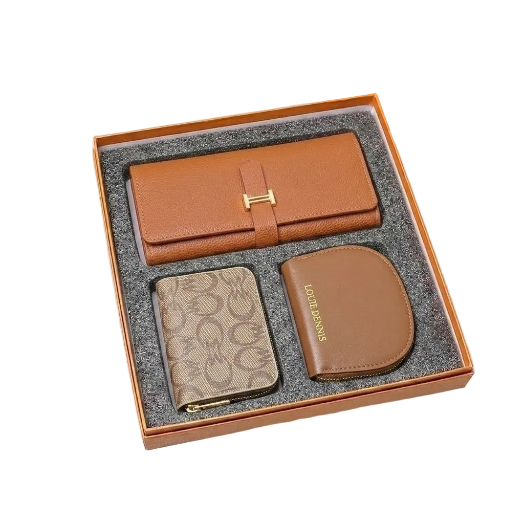 Louie Dennis Brown Wallet and Card Holder Gift Set