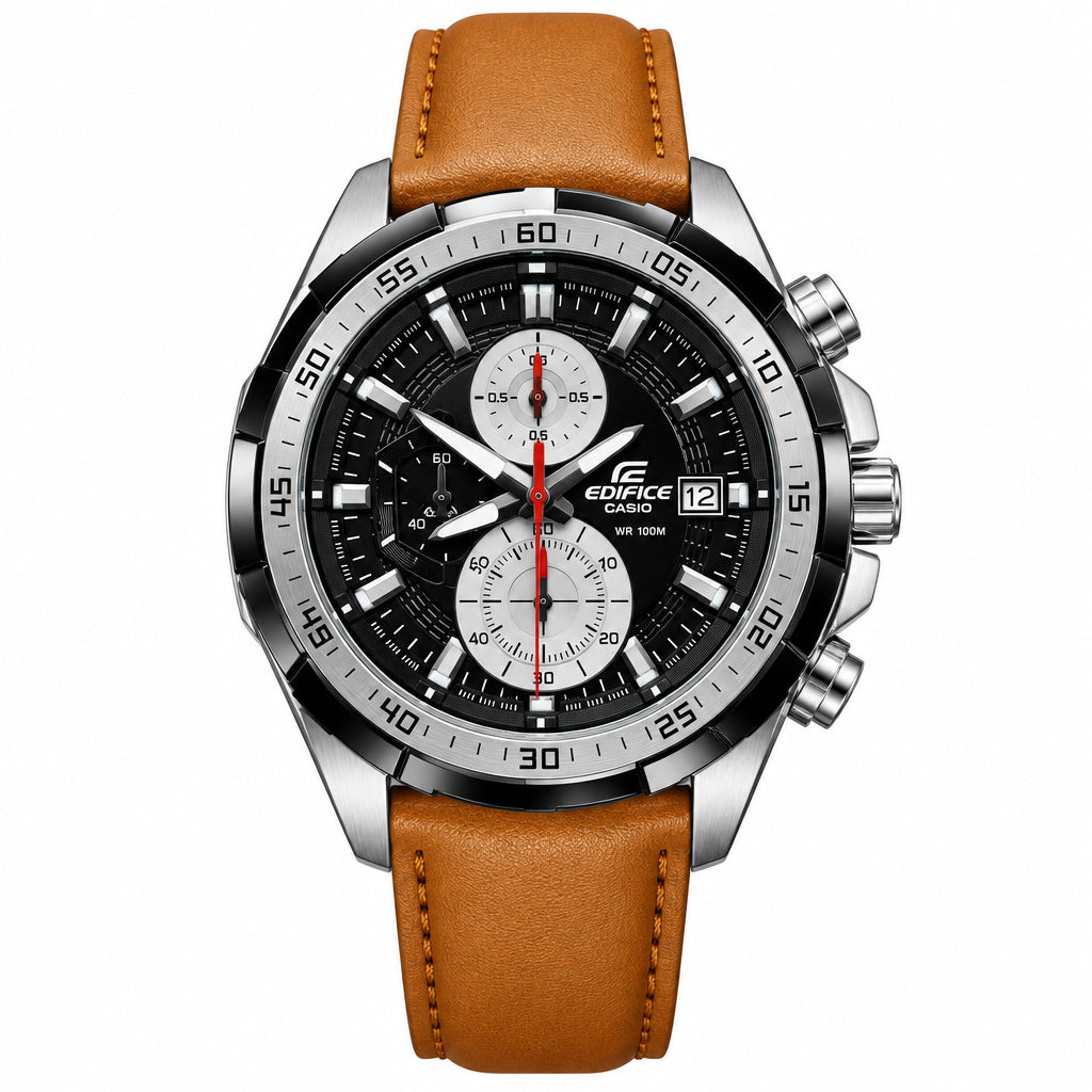 Casio Edifice Chronograph Watch with Brown Leather Strap