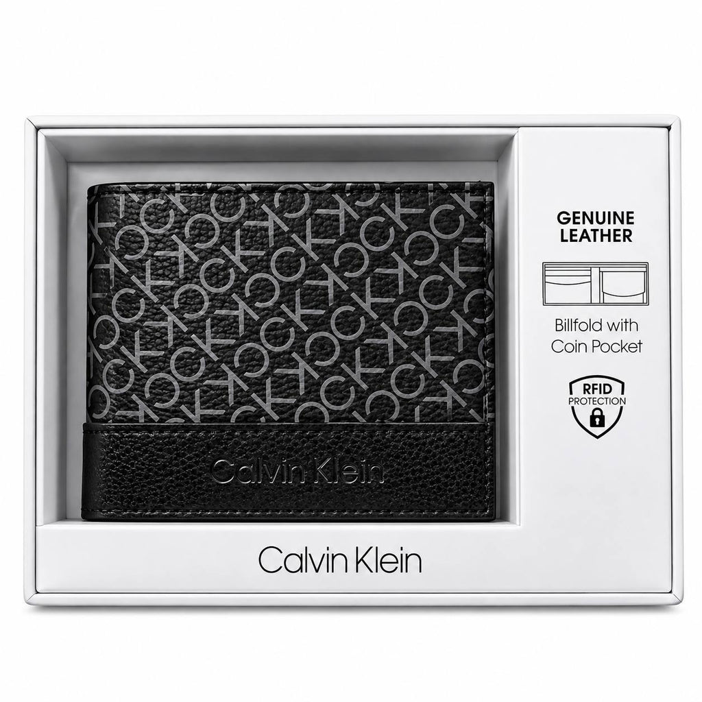 Calvin Klein Monogram Genuine Leather Billfold Wallet