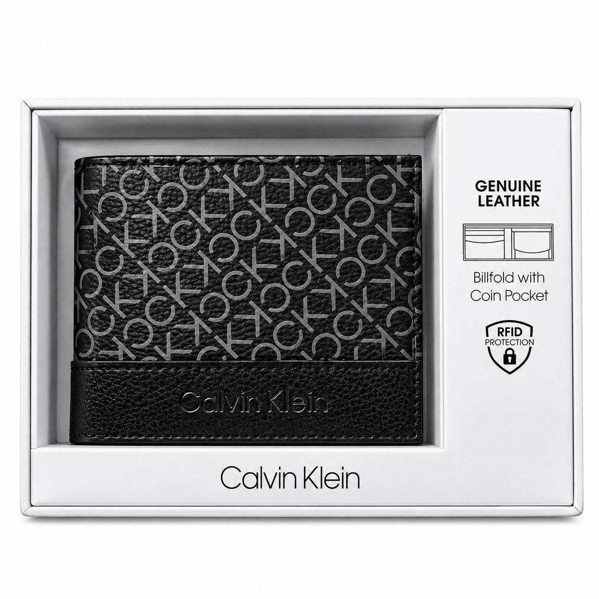 Calvin Klein Monogram Genuine Leather Billfold Wallet