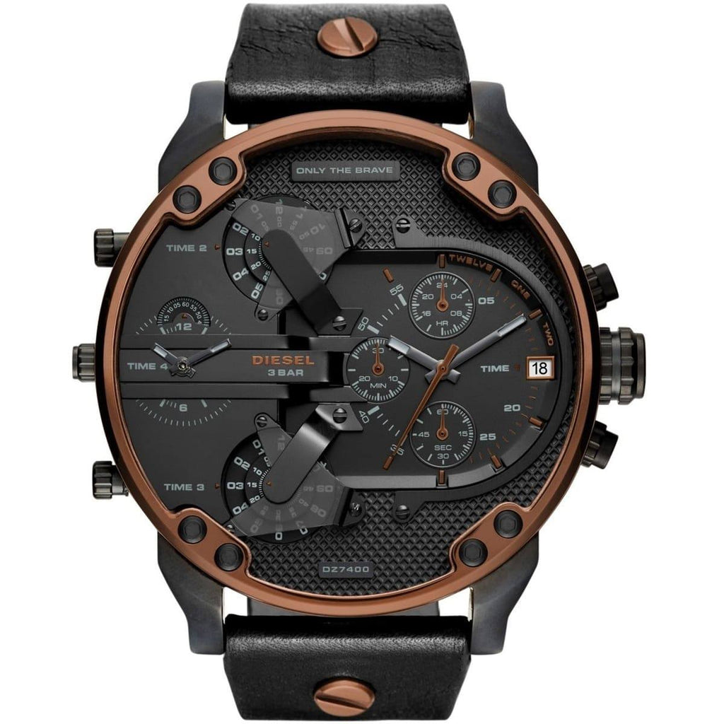 Diesel Only The Brave Multi-Time Zone Copper and Black Leather Watch