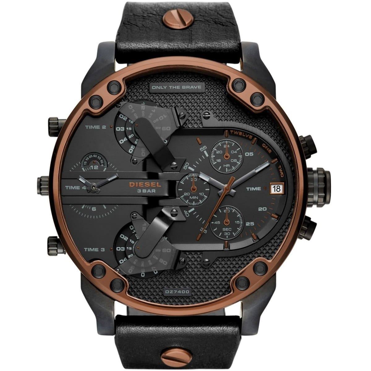 Diesel Only The Brave Multi-Time Zone Copper and Black Leather Watch