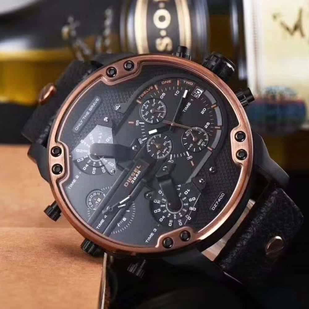 Diesel Only The Brave Multi-Time Zone Copper and Black Leather Watch
