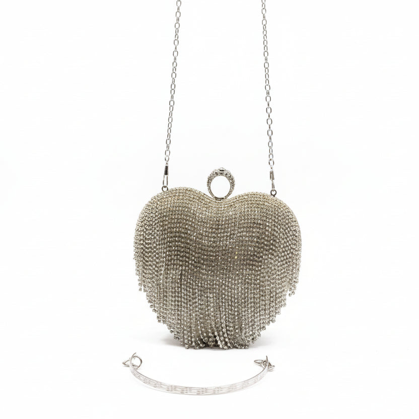 Sparkling Heart Fringe Rhinestone Evening Clutch 💖✨💎