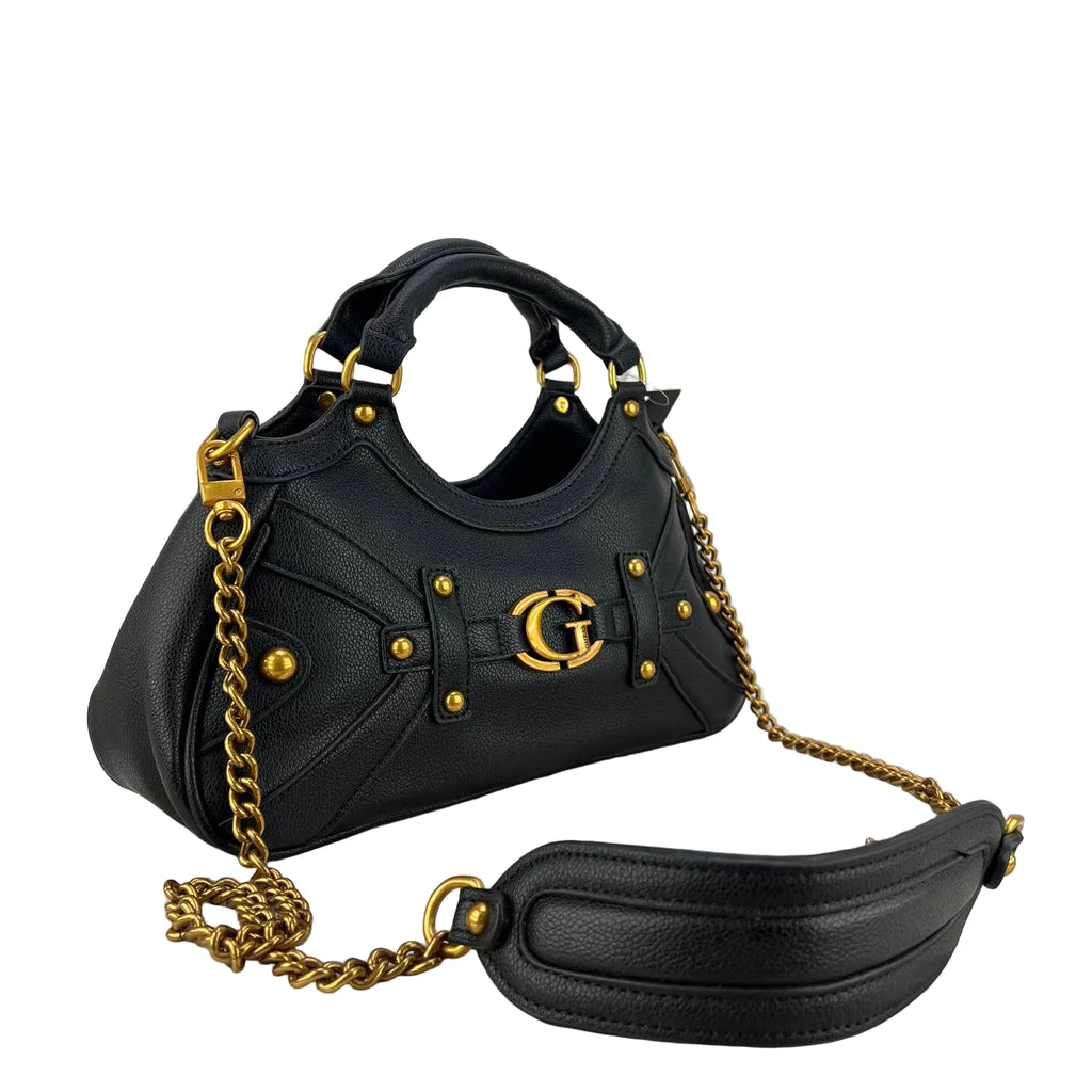 GUESS Black Pebbled Leather Shoulder Bag with Gold Hardware 🖤✨👜