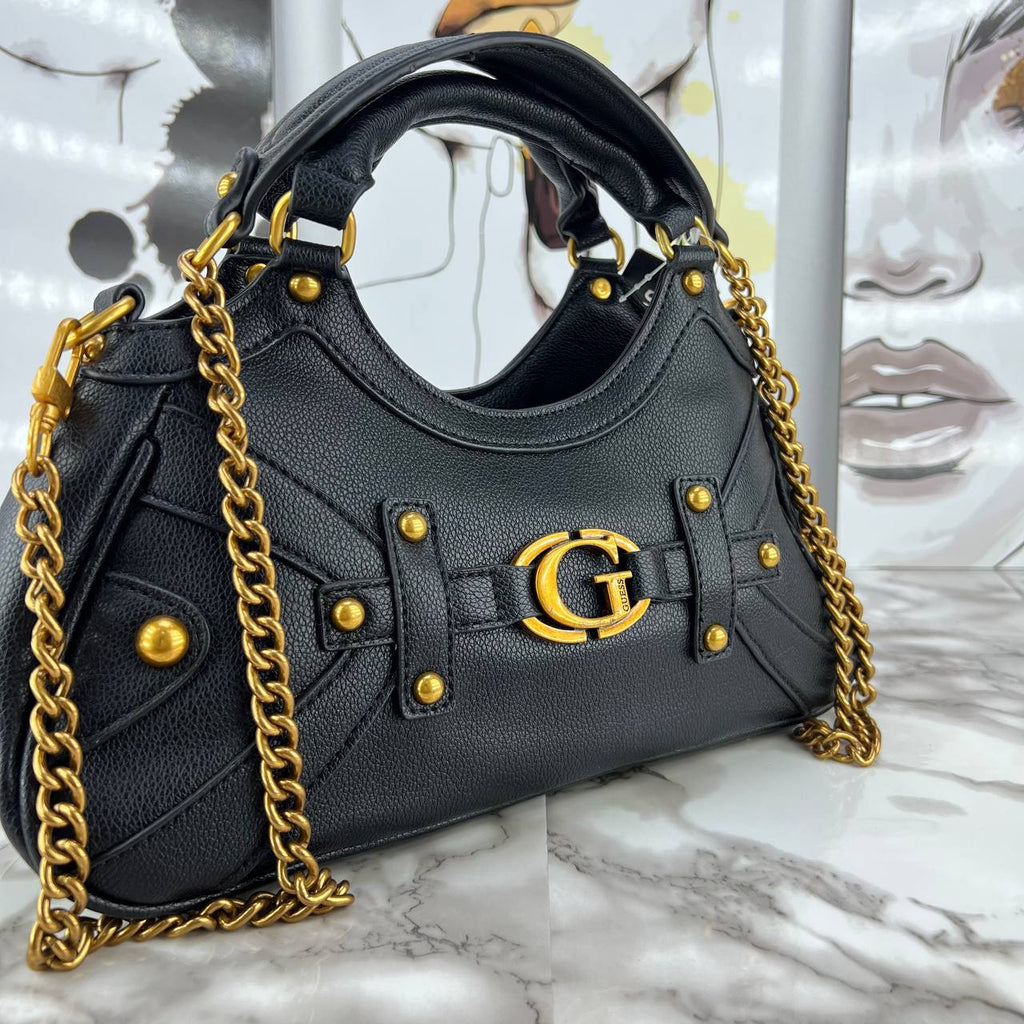 GUESS Black Pebbled Leather Shoulder Bag with Gold Hardware 🖤✨👜