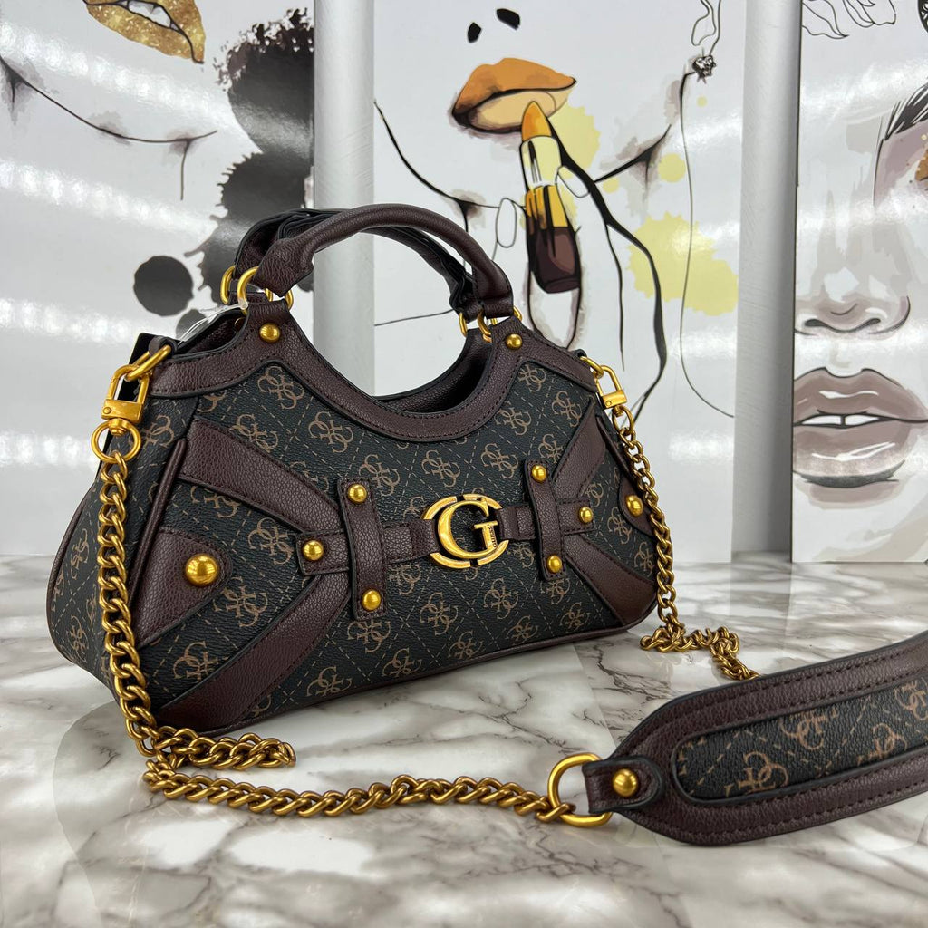 GUESS Black Pebbled Leather Shoulder Bag with Gold Hardware 🖤✨👜