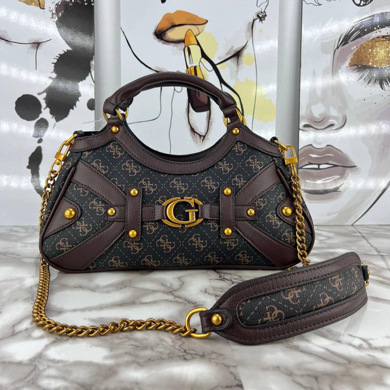 GUESS Black Pebbled Leather Shoulder Bag with Gold Hardware 🖤✨👜