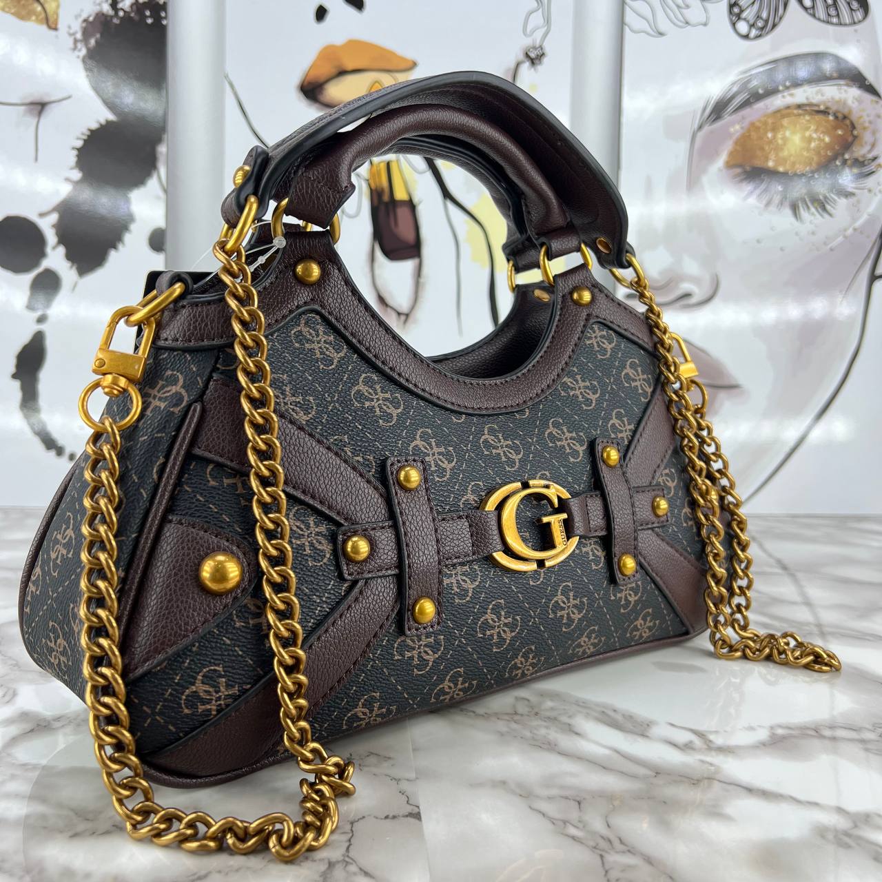 GUESS Black Pebbled Leather Shoulder Bag with Gold Hardware 🖤✨👜